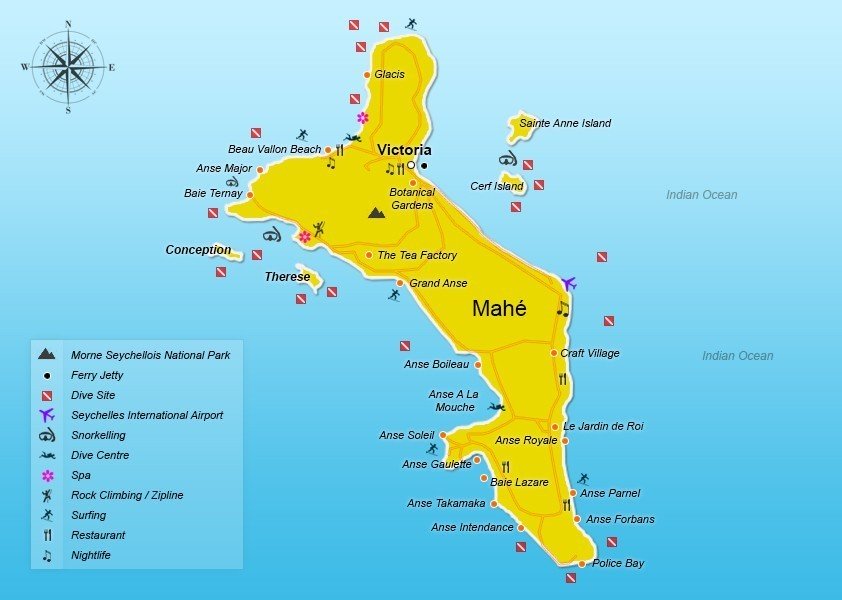 Map of Mahe, Seychelles