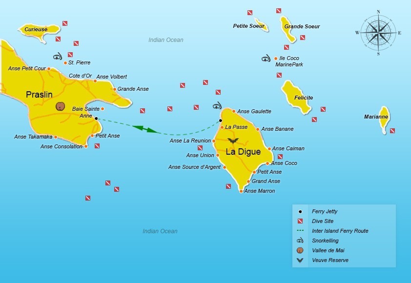 Praslin to La Digue ferry Route