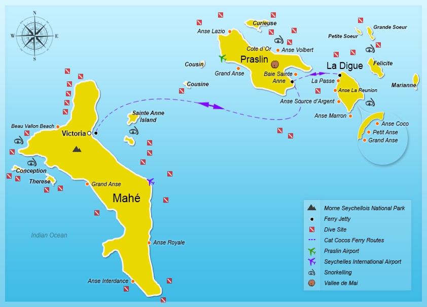 Mahe to La Digue Ferry - Route Map