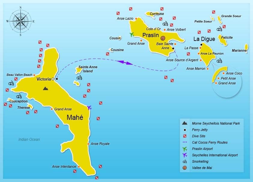 Praslin to Mahe ferry - Route Map