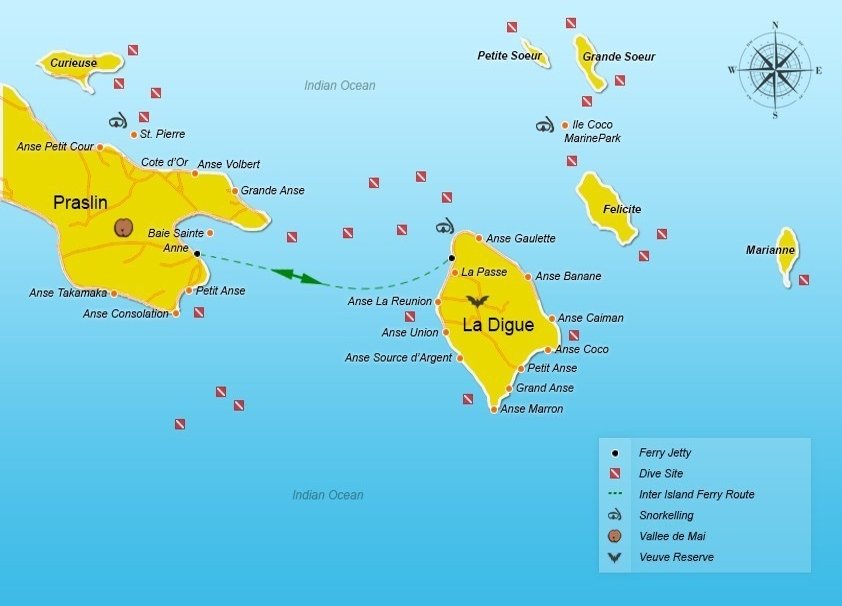 Praslin to La Digue Ferry - Route Map